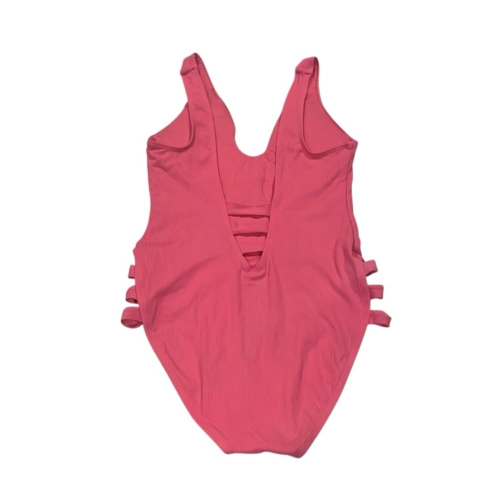 BECCA By Rebecca Virtue Pink One Piece Ribbed Strappy Cut Out Swimsuit — Large - Picture 5 of 14